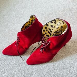 Valentino Red Lace-Up Suede Boots